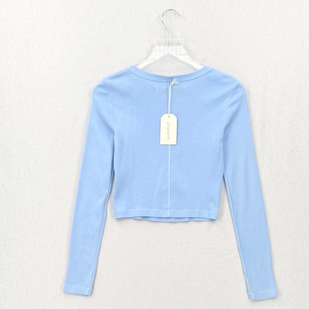 ENZA COSTA Supima Baby Rib Long Sleeve Cropped Top Womens Small Blue Crew Tee - Picture 4 of 12